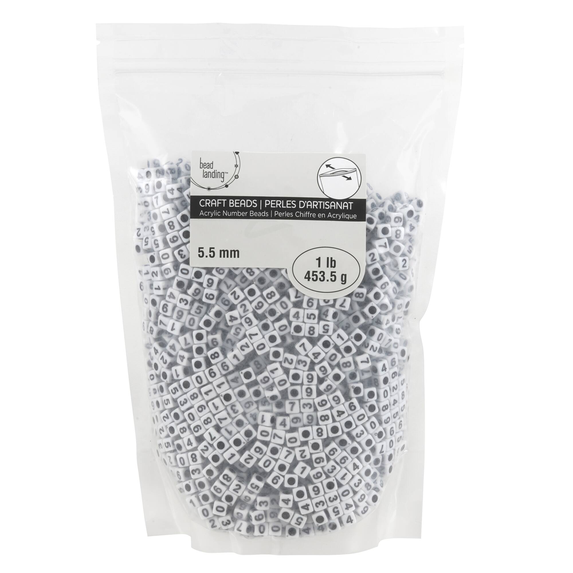 White Number Acrylic Cube Beads